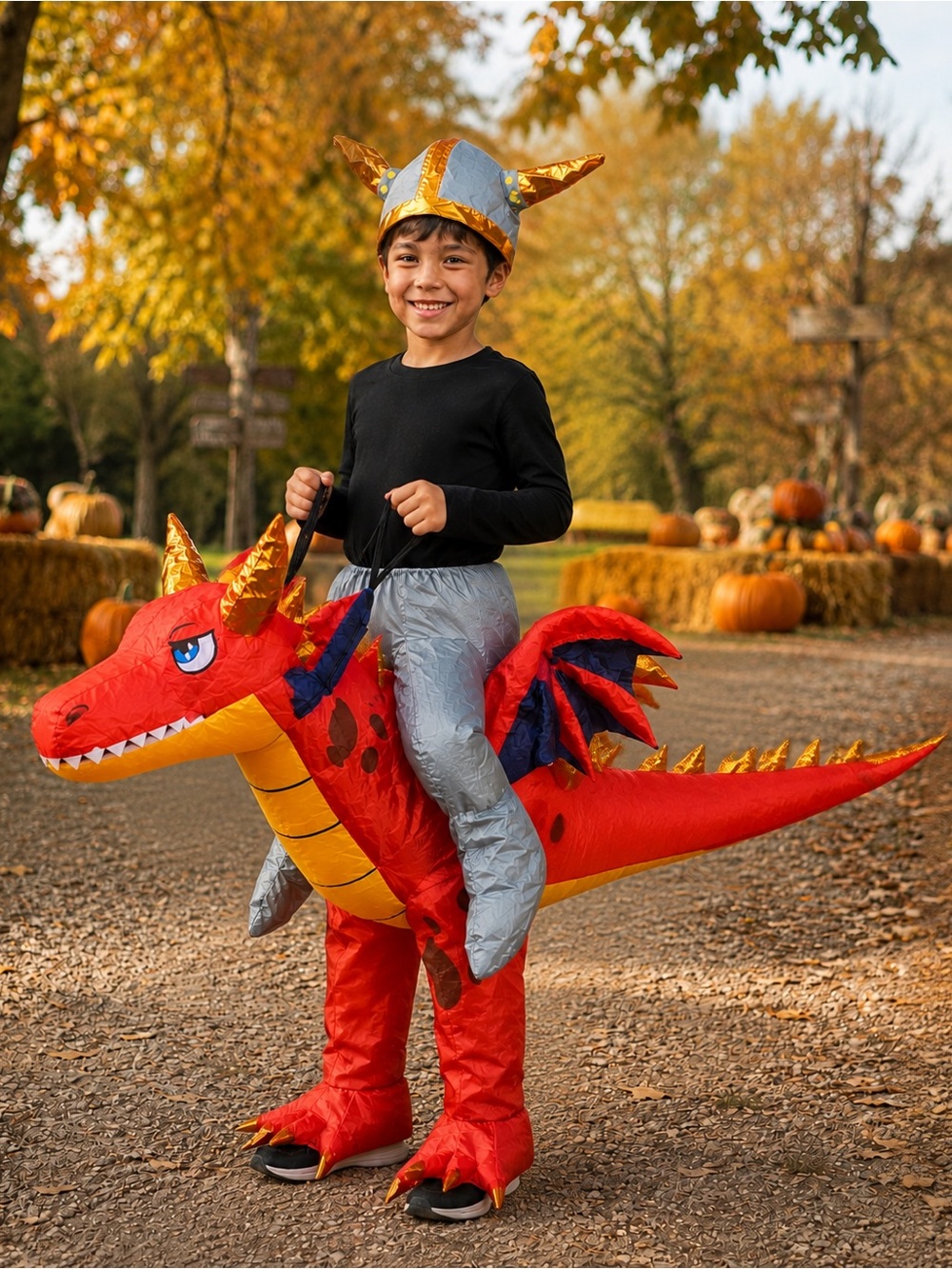 NEW - Kids Inflatable Knight Riding Red Dragon Halloween Costume Size Small